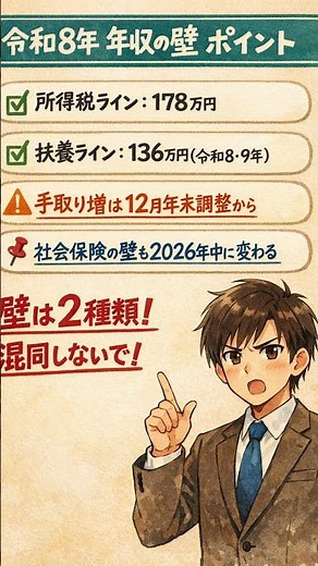 年収の壁178万円、扶養ラインは136万円！混同してない？#年収の壁#扶養#令和8年度改正 #所得税 #配偶者控除 #お金の勉強 #サラリーマン #会社員 #税務解説 #手取り #年末調整