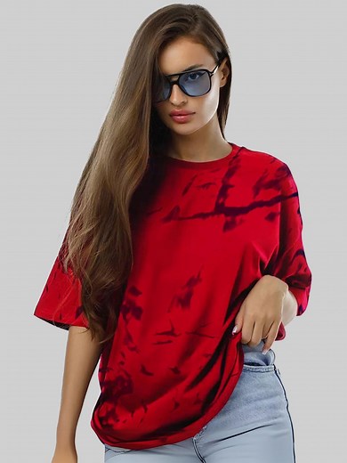 Buy Leotude Women Abstract Printed Round Neck Cotton Oversized T Shirt -  - Apparel for Women