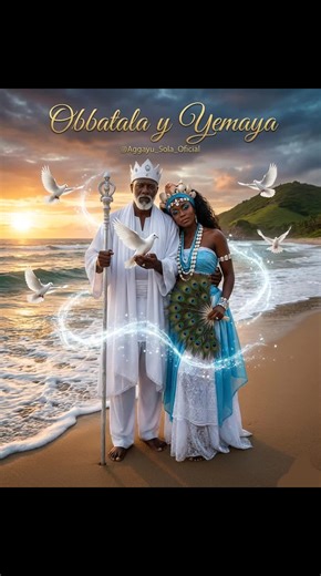 💙🥥𝗟𝗮 𝗖𝗮𝗹𝗺𝗮 𝗱𝗲𝗹 𝗖𝗶𝗲𝗹𝗼 𝘆 𝗹𝗮 𝗣𝗿𝗼𝗳𝘂𝗻𝗱𝗶𝗱𝗮𝗱 𝗱𝗲𝗹 𝗠𝗮𝗿: 𝗢𝗯𝗯𝗮𝘁𝗮𝗹𝗮 𝘆 𝗬𝗲𝗺𝗮𝘆𝗮 🕊️🌊 Cuando la sabiduría serena de Obbatala se encuentra con la inmensidad maternal de Yemaya, el mundo encuentra su equilibrio perfecto. Él, padre de la calma y la pureza; ella, madre de la vida y los secretos del océano. Su unión es la paz que precede a la tormenta, la reflexión antes de la acción, la guía que une el cielo y el mar en una armonía divina. Las palomas blancas vue