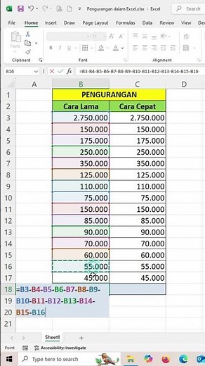 Cara Menghitung Pengurangan dalam Excel #excel #exceltips #exceltutorial #belajarexcel #exceltricks