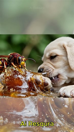 Wasp Frees Puppy from Sticky Trap | Nature’s Tiny Rescuer 🐝🐶💫 #Shorts