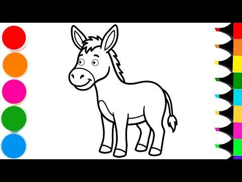 How to Draw Cartoon Donkey | Drawing and Coloring a Cute Donkey