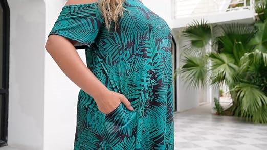 Womens  Summer Beach Cold Shoulder Plus Size Dresses