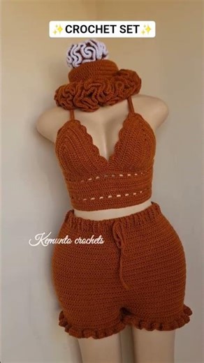 Crochet Top,short,ruffle hat and scrunchie set.All tutorials are available on my channel #crochet