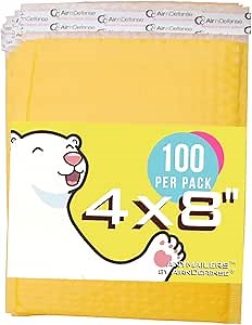 Anymailers Yellow Bubble Mailers 4x8 Inch 100 Pack Poly Padded Envelopes by AirnDefense