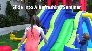 Yaheetech Inflatable Water Slide, Double Lane Water Slide Combo w/Long Tunnel & Climbing Wall & Punching Bags & Ring Toss Game, Kids Inflatable Water Park w/Storage Bag & 650W Blower