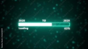 New year 2029 loading bar animation. Year changing from 2028 to 2029 concept animated. Loading bar from 2028 to 2029 new year transfer animation , arrow direction change new year.
