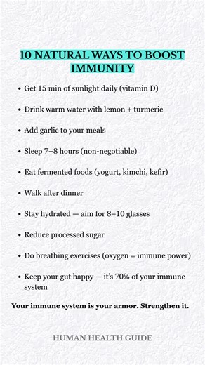 ⚠️ 10 Natural Ways to Boost Immunity . 💡 Want a step-by-step guide to strengthen your immune system naturally? Comment HEALTH below 👇 and I’ll DM it to you — or tap the link in bio! . . #immunityboost #naturalimmunity #healthtips #wellnesstips #holistichealth #guthealth #immunesystemsupport #cleaneating #functionalhealth #biohacks #naturalremedies #stayhealthy #healthylifestyle #tiktokhealthtips #usawellness #americanhealth #healthyhabits #selfcaretips #wellnessjourney #immunehealth #nutrition
