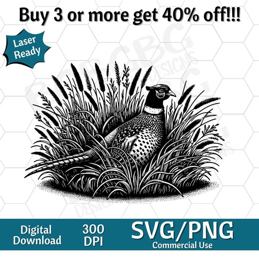 Pheasant in Tall Grass SVG PNG, Vector Graphic, Laser Engraver, Cnc, Clip Art, Laser Ready, Cutting Boards, Personalized Gifts - Etsy