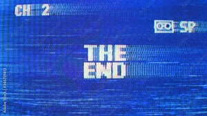 The End Text VHS Overlay Analogue Digital NoiseGlitch Distortion Effect, 4K Animation