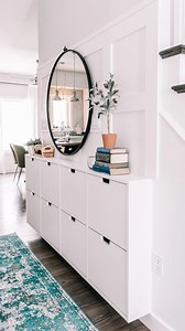 4 years later, and my built-in shoe cabinets are still looking perfect! 🙌I love how the trimwork and paint makes these cheap IKEA STALL shoe cabinets look like more expensive built-ins. Plus, the function this adds to our hallway has been amazing!! You can find the full tutorial for this entryway makeover here: https://thediymommy.com/small-entry-makeover-with-tons-of-hallway-storage/ (Tap the link in my bio @thediymommy for a clickable link!) #thediymommy #entryway #ikeahack #homeorganization 