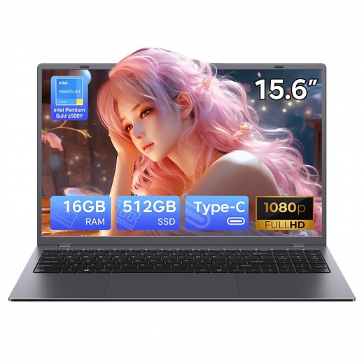 RNRUO 15.6" Laptop, Intel 6500Y up to 3.4GHz 16GB RAM 512GB SSD, Office 2024, 1920*1080 IPS FHD Display Type-C PD Windows 11 for Student, Home Office, Business