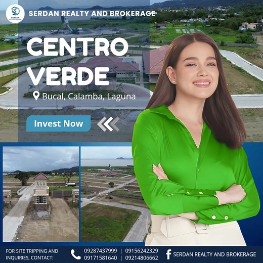 🏡 Lot for Sale at Calamba, Laguna 📍 Centro Verde Calamba 📄 LTS No. 462 ✨ A Dazzling Vision of Nature Fill your days with the refreshing touch of wellness and bask in the wonders of superb modern living. 🌿 Located in the lovely landscape of Calamba, Laguna, Centro Verde offers the perfect balance of comfort, nature, and convenience. 💎 Savor the Modern Edge Live your best life in a serene community designed for your ideal lifestyle. With distinct design and modern functionality, Centro Verde 