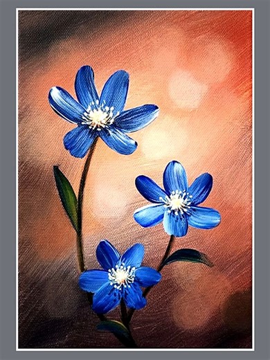 Blooming Blue Flowers in Acrylic Painting