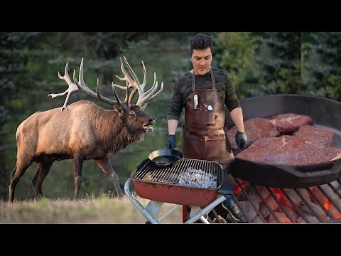 Elk Steaks Seared in Cast Iron on a PK Grill