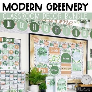 Modern Greenery Classroom Decor Bundle | Editable Calm Colors Decor