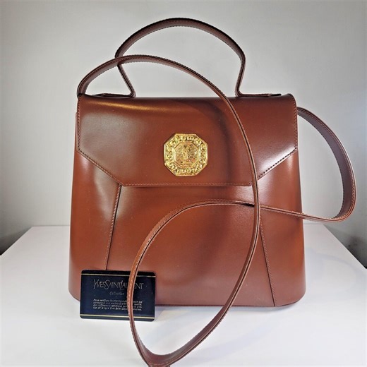 Vintage YSL Tan Leather Shoulder Bag With Gold Medallion, Made in France - Etsy