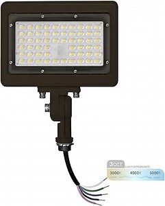 NUWATT 30W LED Flood Light, 3CCT 3000K/4000K/5000K Selectable, IP65 Waterproof Lighting, Adjustable Knuckle Mount, 4200LM, 0-10V Dimmable, 120-277V, Outdoor Security Floodlight for Yard, Bronze, UL