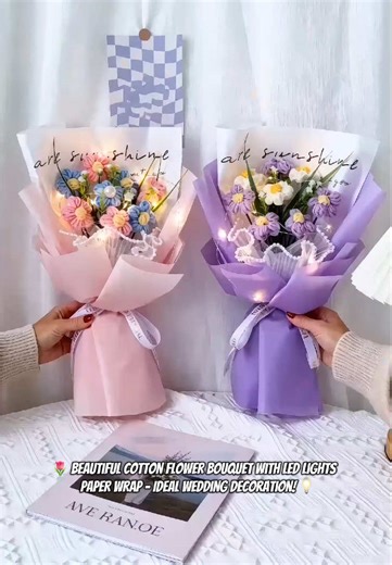 Hand-Knitted Cotton Flower Bouquet with LED Lights