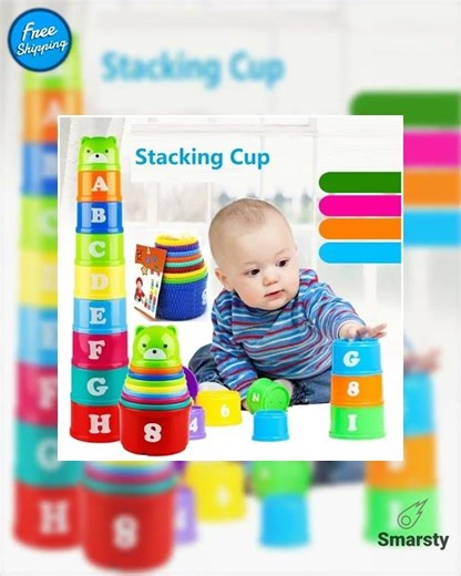 Stacking Cups Puzzle Toy for Kids Numbers Letters Shapes