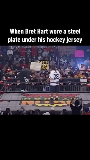 When Goldberg speared Bret Hart, only for the Hitman to reveal a steel plate under his hockey jersey. | WrestleTaps