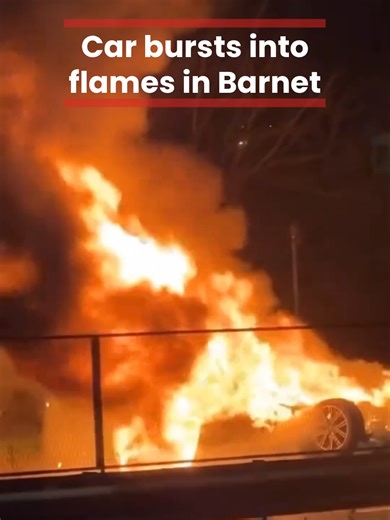 Car bursts into flames on a busy road in Brent. Firefighters are seen hosing down the vehicle. #london #fire #brent #shocking #carcrash