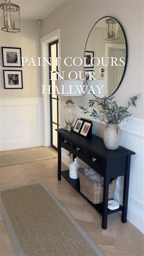HALLWAY PAINT COLOURS🤍 One of my most asked questions is what colour are the walls and panelling in our hallway, so I thought it would be helpful to add the details and photos of the paint tins The bottom half of the walls and the panelling are all painted in the same @duluxtrade paint and then the top half is painted in a @valsparpaintuk bespoke colour, I’ve added the reference codes for a 5 litre tin so you can screen grab them 😘 I think it’s the perfect neutral colour I’m starting the panel