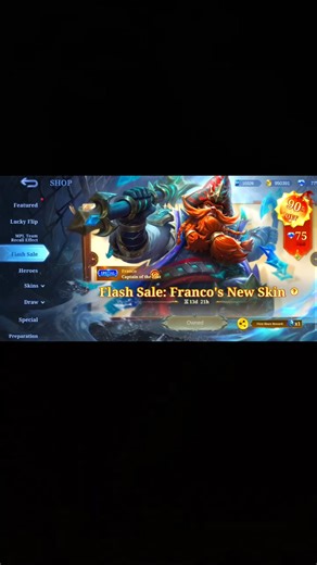 New Skin Obtained Captain of the Lost Franco #mlbb #shorts #franco #fyp