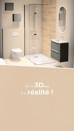 ✨ De la 3D à la réalité, la transformation est magique ! ✨ Ici, le bois rencontre la modernité : douche élégante, miroir lumineux et placards noirs composent une salle de bain aussi esthétique que pratique. Ces visuels 3D, réalisés depuis notre showroom de Chambray, ont permis d’imaginer chaque détail avant la concrétisation. ❤️ Le résultat ? Un lieu moderne, raffiné et pratique. 👉 Testez notre configurateur 3D et commencez à donner vie à la salle de bain de vos rêves ! #salledebain #tendance #