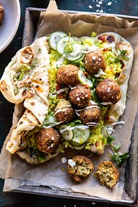 Falafel Naan Wraps with Golden Rice and Special Sauce.