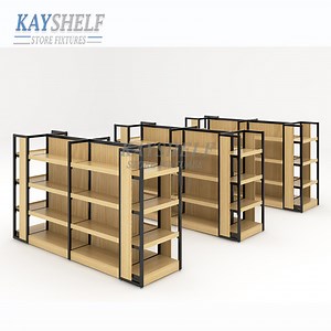 [Hot Item] Customized Wood Material Supermarket Gondola Shelving Convenience Store Display Shelves Grocery Storage Rack
