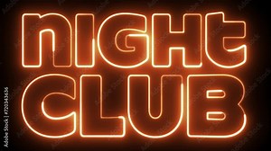 Night Club text font with neon light. Luminous and shimmering haze inside the letters of the text Night Club.