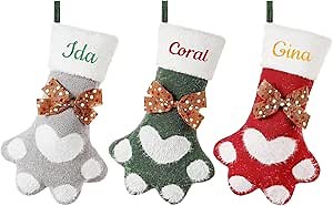 Custom Christmas Stockings - Unique Paw-Shaped Cat Christmas Stocking for Your Beloved Pets, Fireplace Hanging Xmas Decorations, Tailored with Names for Cats (2 pcs)