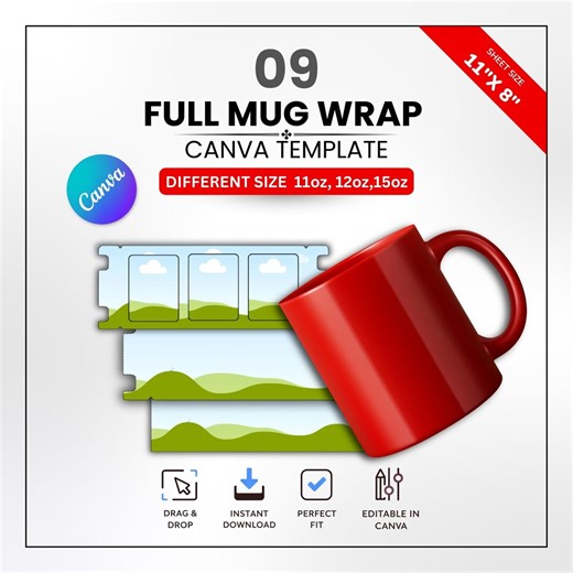 Full Mug Wrap Canva Template, Editable Mug Wrap Design, 11oz 12oz 15oz Mug Template, Sublimation Mug Wrap, Printable Mug Design - Etsy