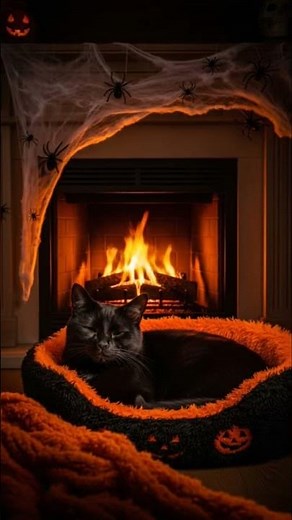 Spooky ASMR Cozy Halloween Ambience with fireplace sounds for sleep #asmr #blackcat #halloween