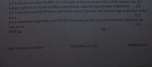3.2A cell phone costs R1,800. If it is bought on hire purchase... | Filo