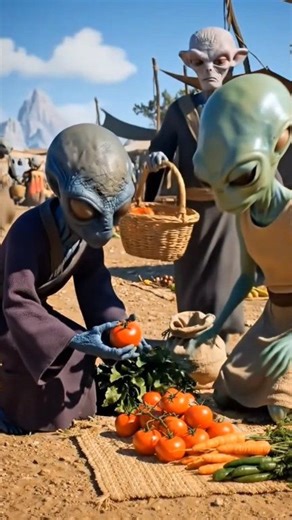 An alien vegetable market by the roadside. One alien is selling vegetables, and other aliens are buying. An alien comes from far away, buys tomatoes with a lot of money, and leaves everyone surprised. This video is based on my imagination. Is this possible in real life? Let me know in the comments. | Universal 10M