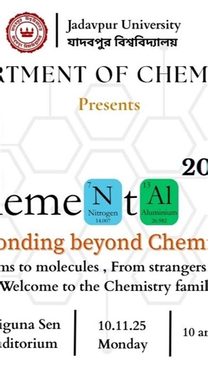 Elemental Official on Instagram: "From atoms to molecules, from strangers to friends — this is where it all begins. Presenting the official trailer of Elemental 2025! 🌟 #elemental2025#bondingbeyondchemistry#chemistry #jadavpuruniversity"