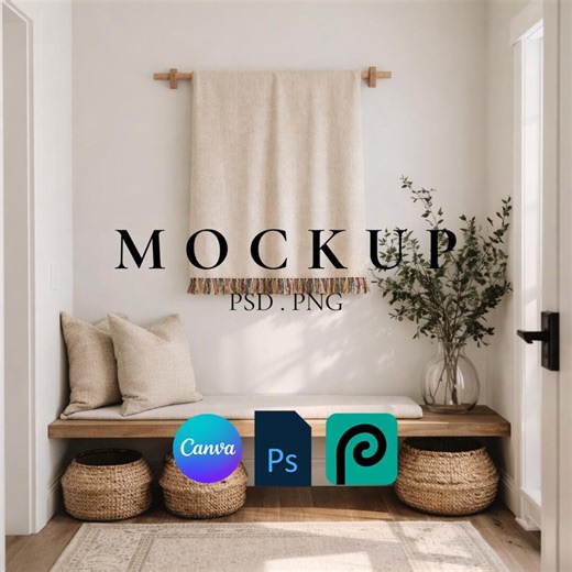 Woven Blanket Mockup, Custom Woven Throw Mock Up, Print on Demand Woven Blanket Mocks, Photoshop Smart Object PSD, Canva Drag & Drop - Etsy