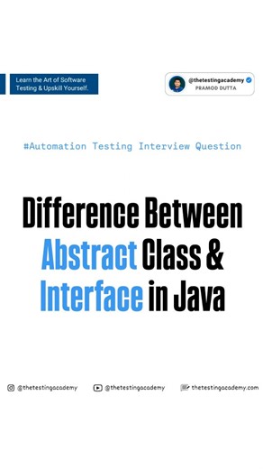Software Testing | The Testing Academy | Pramod Dutta on Instagram: "Automation Tester interview Question Save it for future reference 📁 Let me know your views about the same 🙌🏻 Follow me for more content related to Software Testing! @thetestingacademy 👇🏻👇🏻👇🏻👇🏻👇🏻👇🏻👇🏻👇🏻👇🏻👇🏻 🔥@thetestingacademy 🔥 🔥@thetestingacademy 🔥 🔥@thetestingacademy 🔥 👆🏻👆🏻👆🏻👆🏻👆🏻👆🏻👆🏻👆🏻👆🏻👆🏻 . . . . . . . . . . . . #javascript #js #angularjs #reactjs #angular #web #webdeveloper #h
