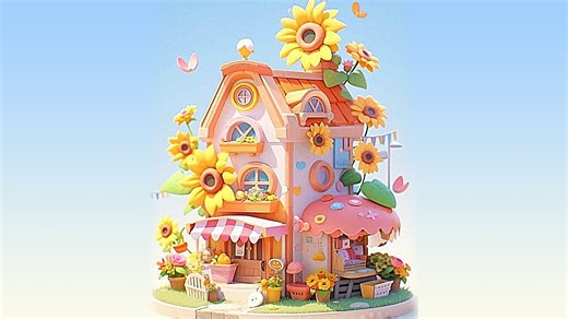 【Maya场景建模】卡通向日葵房屋场景建模 , Maya新手入门案例 , Maya零基础建模教程