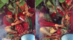 "What On Earth Is Happening?" Ask Netizens As Bride And Groom Break Into Intense Fight On Their Big Day: See Video