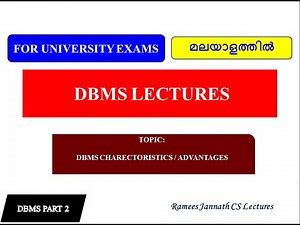 DBMS Characteristics(Malayalam)- DBMS lecture 2