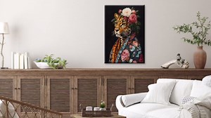Art Decor Leopard Art Print – Aesthetically Pleasing Fashion Animal Portrait | Altered Animal Portrait, Leopard Flowers Floral Vintage Retro Glamour Poster Wall Decoration 12X16 in Wrapped Framed