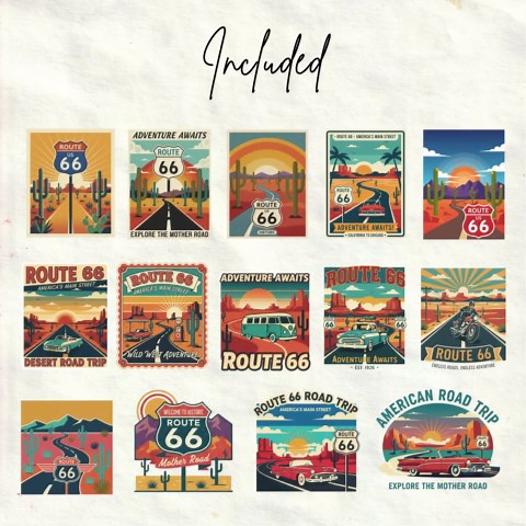 Route 66 Clipart Bundle - Retro Travel USA Road Trip Design PNG Set, Vintage Highway Signs, Van Life, Sublimation Graphics Commercial Use - Etsy
