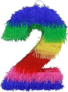 LYTIO 3D Number 2 Pinata Vibrant Multi Colored Paper Handmade Small Piñata Great for Any Birthday or Anniversary Party, Décor, Photo Prop, Center Piece