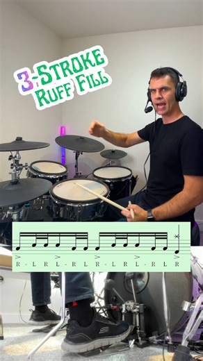 3-Stroke Ruff Fill - Drum Lesson #drumset #drumlessons #Drummer #drumsdrumsdrums #instadrummer | Drumdex