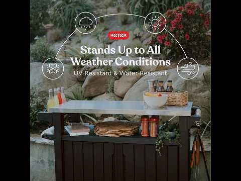 Keter Outdoor Rolling Table Cart for Food Prep, Storage, Bar & Grill, Dark Brown
