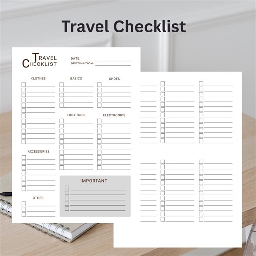 Travel Checklist Printable PDF | Packing List for Vacation | International & Carry-on Travel - Etsy