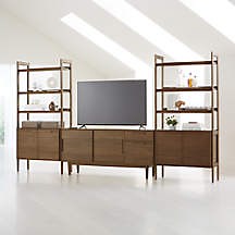 Tate Walnut 64.5" Media Console/TV Stand with Storage & 2 Bookcase Cabinets   Reviews | Crate & Barrel
